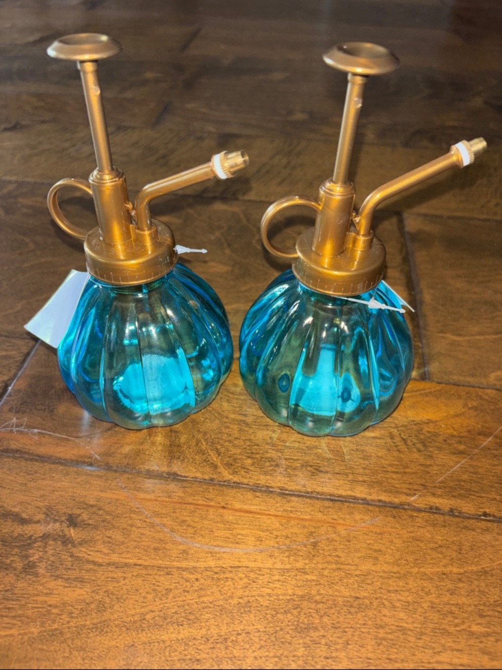 Set of 2 Blue Glass Plant Mister with Gold Pump - Home Accents